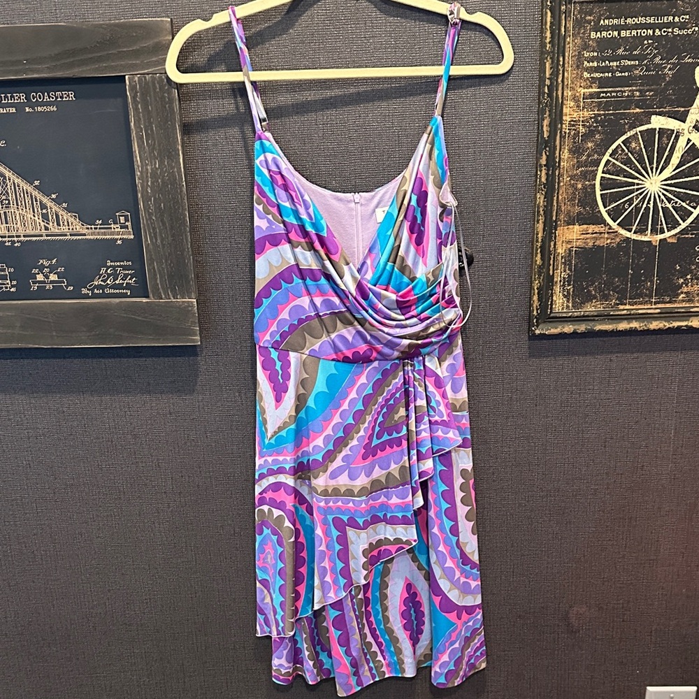 Trina Turk Asymmetrical Dress in Purple and Blue